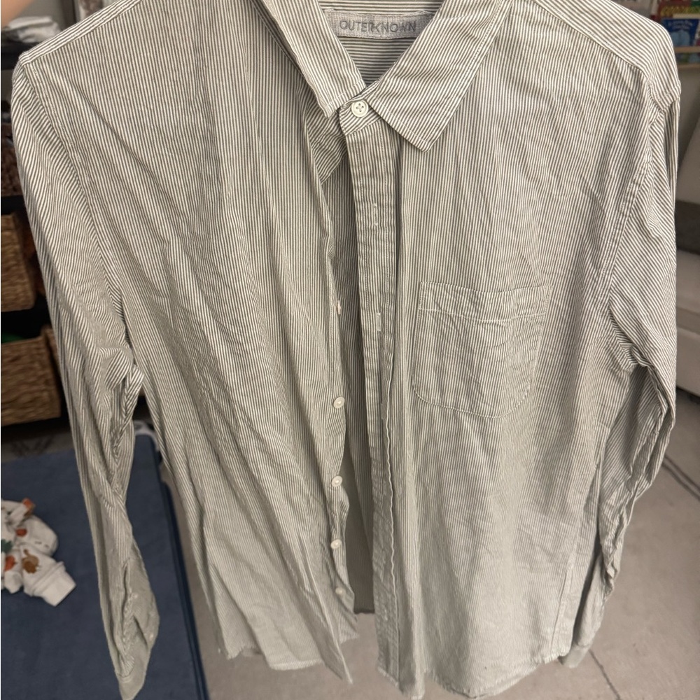 Outerknown women's Pinstripe Shirt - green and White